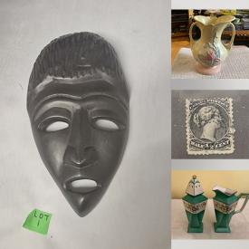 MaxSold Auction: This online auction features wooden wall mask, teacup/saucer sets, Blue Mountain pottery, music boxes, stein, costume jewerly, craft kit, hardback books, stamps, game, art glass, toys, planters, Avon Ruby Red dishware, trinket boxes, wood carvings, pet products, decanter, Hull pottery, Royal Albert dish set, Carltonware, coins, banknotes, Bunnykins, novelty teapots, Royal Doulton figurine, Hummels, vintage books, comics, and more!