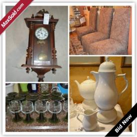 MaxSold Auction: This online auction features Clay Cooker, Dining Chairs, Thomas By Rosenthal Coffee Set, Crock Pot brand slow cooker, Antique German Cigar Press, Ostrich egg, Antique Wall Clock, Christmas decor, and much more!