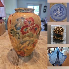 MaxSold Auction: This online auction features estate jewelry, table lamps, dining table & chairs, original artwork, collector plates, teacup/saucer sets, Carnival glass, Depression glass, creamer/sugar sets, art glass, small kitchen appliances, art supplies, mobility aids, sewing supplies, garden tools, painting supplies, and more!n