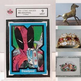 MaxSold Auction: This online auction features nesting dolls, gold jewelry, Pokemon cards, art glass, decorative plates, cookie jar, vintage toys, gemstone jewelry, silver jewelry, vinyl records, sports trading cards, games, vintage books, collectible decanters, coins, humidor, stamps, costume jewelry, comics, teacup/saucer sets, fishing gear, power tools, perfume bottles, Willow Tree angels, crystal bells, John Nelson prints, Coca-Cola collectibles, and much, much, more!!!