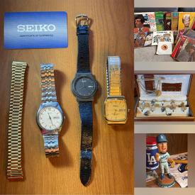 MaxSold Auction: This auction features Vintage Watches, Jewelry, Lps, NASA Memorabilia, Roseville Pottery, Armchairs, Pottery, Clocks, Lamps, Pewter,  Pfaltzgraff Dinnerware, Linens, Vases, Collector Plates, Figurines, Small Kitchen Appliances, Cookware,  KitchenAid Mixer  Tables, Books, Fishing Gear, Holiday Decor, Outdoor Seating, Planters, VHS/DVDs, Toys  more and much much more!