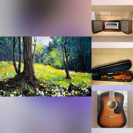 MaxSold Auction: This online auction features Lydia Knox Hill paintings, vintage melodeon, silver & costume jewelry, Moroccan hanging lights, Moorcroft, vintage tins, Hummel, stoneware bottles, perfume bottles, crystal decanters, vintage tins, Hens on Nests collection, MCM miniature tea set, figural lamps, steins, souvenir spoons, NIB action figures, violin, vinyl records, Star Wars collectibles, antique clock, player piano rolls, guitar, teacup/saucer sets, DVDs, sports trading cards, and more!