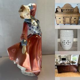 MaxSold Auction: This online auction features leather chair, antique chiffonier, Royal Doulton figurines, Bunnykins, decorative plates, buffet/bar, computer desk & chair, sports collectibles, Royal Worcester figurine, art glass, and much more!!