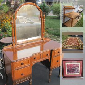 MaxSold Auction: This online auction features a ANTIQUE: Lace Linens; vanity; chaise lounge. VINTAGE: Crosley Shelvador refrigerator; 3 qt. bean pot; glass serving dishes; 60's nurses uniforms; bar ware. ART: Group of seven prints. COLLECTIBLE: Baseball signed by Jose Bautista; Opalescent glass; Hummel; Carrie Wroot plate. FURNITURE: Ethan Allen; vintage Drexel double pedestal dining table; oak bar. GLASS/CRYSTAL: Cranberry/red stemware and serving pieces; Villeroy and Boch hand panted pitcher and glasses. CHINA: Royal Albert "Old English Rose" tea set; tea cup sets; Royal Worcester " Evesham"; Portmerion "Pomona" and "Botanic Garden"; Johnson Bros. "Friendly Village"; Limoges "Dora " and others; 12 pale green leaf shape plates by William Robert. CHILDREN'S: Toys, clothing, sporting equipment. Grow light and indoor garden starter kit; potting table. And much more!