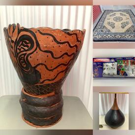 MaxSold Auction: This online auction features MCM table lamp, sterling silver jewelry, watches, table lighter, coins, violin, biscuit jar, teacup/saucer sets, art glass, fitness gear, golf clubs, abstract art, vinyl records, plant pot, leather recliner, area rug, costume jewelry, dehumidifier, Malte Sterner etchings, yarn, vintage toys, vintage egg holder collection, art pottery, chainsaw, and more!