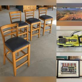 MaxSold Auction: This online auction features mirrors, original artworks, tub chair, blanket box, wrought iron bed brame, bikes, lawnmower, stools, and more!