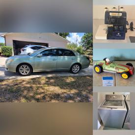 MaxSold Auction: This online auction features Toyota Avalon, vintage vanity, sewing machine, cedar chest, brass sculpture, four-poster bedframe, milk glass, patio furniture, puzzles, office supplies, leather furniture, pressure washer, mantle clock, TV, yarn, oil lamps, chicken feeders, washer, dryer, and much, much, more!!!