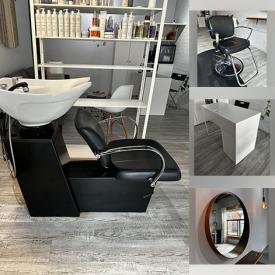 MaxSold Auction: This  Commercial Liquidation Online Auction features storage cabinet, styling chair, salon backwash unit, salon trolleys, professional beauty products, desk, and more