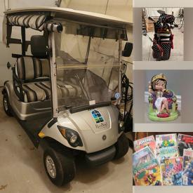 MaxSold Auction: This online auction features electric golf cart, comics, antique plates, garden art, safe, office supplies, antique inkwell, Miss Dainty collection, decorative teapot collection, small kitchen appliances, vintage cookie jars, bar chairs, Waterford crystal chandeliers, vintage head vases, curved TV, stone carvings, games, DVDs, sofa bed, Yamaha keyboards, patio furniture, plant pots, BBQ grill, cedar chest, area rug & runner, crafting supplies, Mazzetti decanters, art glass, fitness gear, computer, race bike, bunk beds, baby gear, golf clubs & accessories, garden tools, compressor, power & hand tools, pressure washer, and much, much, more!!!
