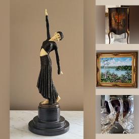 MaxSold Auction: This online auction features Hramiec Hoffman oil painting, antique music cabinet, chandelier, metal wall sconces, teacup/saucer sets, Meissen plates, Royal Doulton figurines, TLR cameras, antique leather-bound books, antique wind-up toy, violin, sectional sofa, Lladro figurine, garden art, antique phonograph, and more!