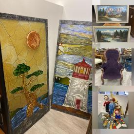 MaxSold Auction: This online auction features toys, club chair, crock, antique trunks, stained glass panels & lamps, Howard Miller wall clock, decorative plate, antique sideboard, Belleek collectibles, art glass, vintage brass tea set, antique wood desk, wooden duck decoy, wood sculptures, electric fireplace, vinyl records, and much, much, more!!!