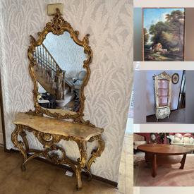 MaxSold Auction: This online auction features Tiffany-style lamp, vintage teak stereo cabinet, teacup/saucer sets, carved wood tables, Satsuma teapot, collectible spoons, ceramic bouquets, cuckoo clock, stained glass windows, Wurlitzer jukebox, beer steins, bedroom sets, TV,  exercise equipment, area rugs, metal wall art, and much, much, more!!!