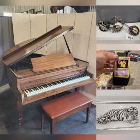 MaxSold Auction: This online auction features metal art motorcycles, model motorcycles, Harley Davidson gear & parts, security cameras, desktop chargers, DVDs, small kitchen appliances, games, portable massage table, sewing machine, office supplies, baby grand piano, craft supplies, garden tools, Scentsy, power & hand tools, RC car, Pokemon cards, and much, much, more!!!