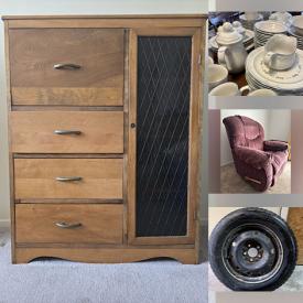 MaxSold Auction: This online auction features puzzles, CDs, office supplies, beer glass collection, leather recliner, humidifier, games, mobility aids, teapots, secretary desk, chest freezer, snow tires, sofa bed, small kitchen appliances, muskokla chairs, hand tools, and more!