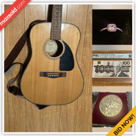MaxSold Auction: This online auction features banknotes, coins, silver jewelry, medallions, autographed jersey, vintage Corningware, pearl jewelry, guitar, violin, Swarovski jewelry, and more!