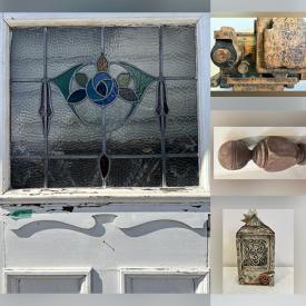 MaxSold Auction: This online auction features garden art, architectural salvage pieces, antique yokes, pet products, antique window frames, stained glass windows, art pottery, antique wall tiles, antique hardware, steel art, art glass, antique inkwells, vintage bottles, fitness gear, and more!n