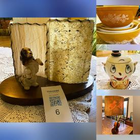 MaxSold Auction: This online auction features antique slag glass, vintage tins, vintage books, MCM art glass, vintage bottles, vintage photographs, vintage butter pats collection, S & P shakers, costume jewelry, vintage Pyrex, vinyl records, vintage cookie jar, McCoy pottery, vintage porcelain doll, women’s clothing, Depression glass, sewing supplies, and much, much, more!!!