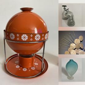 MaxSold Auction: This online auction features MCM metal wall sculptures, Evesham, decanters, Depression glass, Lotte lamps, art glass, leather office chairs, and more!
