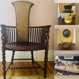 MaxSold Auction: This online auction features Arts & Crafts armchair, antique tea trolley, art pottery, daybed, desk & chair, electric fireplace, area rugs, table lamps, antique sideboard, craft supplies, TV, rolling kitchen cart, and more!