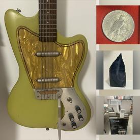 MaxSold Auction: This online auction features coins, silver jewerly, quartz pyramid, amethyst sphere, quartz sphere, fluorite, art glass, electric guitar, vintage drums, portable AC units, small kitchen appliances, costume jewelry, wetsuit, telescope, and much, much, more!!!