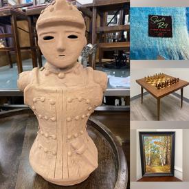 MaxSold Auction: This online auction features antique wood/leather desk set, vintage auto creeper, mantel clocks, antique chairs, terracotta warrior sculpture, Tiffany-style lamps, thimble collection, wood sculptures, brass table lamps, collector plate, antique Asian buffet cabinet, and more!!