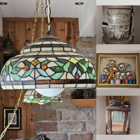 MaxSold Auction: This online auction features vintage Tiffany style lights, garden art, wood mask, vinyl records, porcelain doll, vintage saddle, train cars, wooden carvings, antique telescope, antique speed washer, vintage lanterns, steins, vintage stove, Joyce Roybail print, and much, much, more!!!