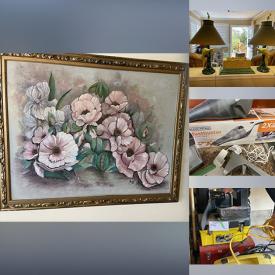 MaxSold Auction: This online auction features balloon cane chairs, live plants, figural lamp, decorative cabinet, standing jewellery cabinet, costume jewellery, watches, lift chair, calligraphy set, upright piano, dehumidifier, bamboo glass table, power & hand tools, art supplies, wicker furniture, BBQ grill, safe, video game console & games, refrigerator, garden tools, bar stools, cedar chest, bookshelves, instant publisher machine, rolling toolbox, fishing gear, and more!