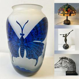 MaxSold Auction: This auction features Bronze Figurine, Art Nouveau Vase, Oil Paintings, Violin, Horse Statue, Crown Derby Cat, Bookends, Copper Planter, Glass Vase, Bols Bottle, Chicken Lamp, MCM Barware, Pop-Up Changeroom, Paperweight and much much more!