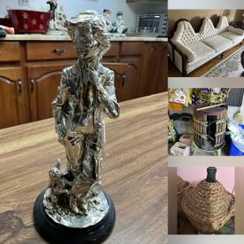 MaxSold Auction: This online auction features metal planters, small kitchen appliances, decanter, vintage canister set, souvenir spoons, fitness gear, art glass, Precious Moments figurine, leather sofa, exercise equipment, Demijohns, area rugs, rain barrels, grape press, and more!