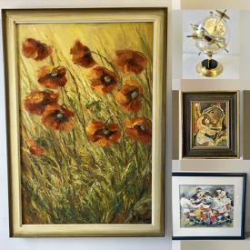 MaxSold Auction: This auction features Sputnik Barometer, Moon Glass Paperweight, Oil Paintings, Figural Mirror, Framed Watercolors, Chalet Vases, Microscope, , TEAC Reel to Reel, Glass Flowers, Roseville Pottery, Beswick Cats,  Ukelele, Glass Kaleidoscope , Hen on Next Figures, Vaseline Glass , Abstract Sculptures, and much much more!