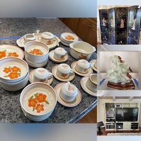MaxSold Auction: This online auction features art glass, leather furniture, area rugs, Asian lacquer folding screen, beauty products, grand piano, live plants, stereo components, crystal ship sculpture, jade sculptures, decorative Asian fans, outerwear, women’s clothing, bar stools, small kitchen appliances, TVs, vinyl records, DVDs, large statue, desk, refrigerator, patio furniture, garden art, and more!