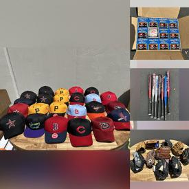 MaxSold Auction: This online auction features non-logo baseball caps, logo baseball caps & visors, aluminum bats, new soccer shin guards, new baseball socks, new gloves, new softballs & baseballs, new batting helmets, new catcher’s helmets, and more!
