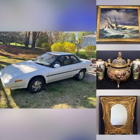 MaxSold Auction: This online auction features Subaru XT6, gemstone jewelry, costume jewelry, watches, train set, cameras, vintage bar cabinet, TV, snowblowers, lawnmower, riding lawnmower, BBQ grill, NIB safe, NIB printer, stoneware crocks, garden art, wall mirrors, Japanese porcelain, ginger jars, Fenton glass, art glass, brass collectibles, Botanic Garden china, sewing machine, area rug, and more!