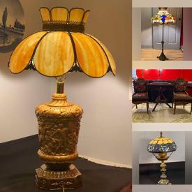 MaxSold Auction: This online auction features novelty teapots, teacup/saucer sets, slag glass lamps, Royal Doulton figurine, antique Nippon dishes, vintage S & P shakers, Lady Dresden figurines, Tiffany-style lamps, oil on canvas, glass bells, and more!\n