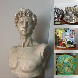 MaxSold Auction: This auction features Original Artwork, Treadmill, Dress Judy, Weber Grill, Silverplate Serveware, Marble Lamp, Toaster, Armchairs, Photo Prints, Greek Busts, Vases, Linens, Occasional Tables. Tangines, Cast Iron Dutch Ovens, Rugs, Ladder, Hand Tools, Books, Bed , Garden Tools , Patio Furniture and much much more!