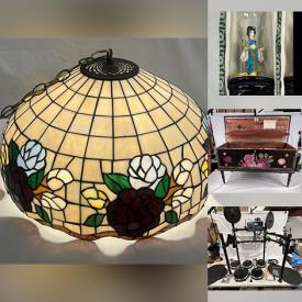 MaxSold Auction: This online auction features electronic drum kit, Tiffany-style lamp, small kitchen appliances, Jackie Doll & outfits, Le Creuset, Cloisonne vase, Carnival glass, vinyl records, vintage Pyrex, Limoges, Fenton glass, art pottery, decorative plate, cedar chest, and more!
