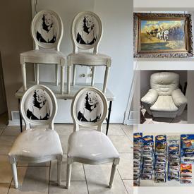 MaxSold Auction: This online auction features leather furniture, TV, cherub table lamps, mantel clocks, wine fridges, floor vase, NIB wall safes, NIB die-cast vehicles, small kitchen appliances, puzzles, games, hand tools, and more!n