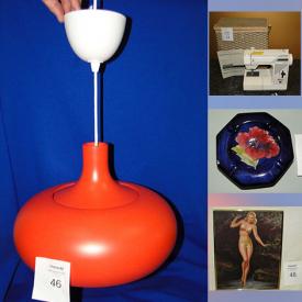 MaxSold Auction: This online auction features sewing machines, serger, pet products, vintage chalkware figurines, art pottery, yarn, puzzles, NIB ceiling light, fabric, vintage Pin-Up girl prints, craft supplies, sewing notions, Mercury glass ornaments, watch, Moorcroft, teacup/saucer sets, stained glass lamp, wood carving, costume jewelry, Art Deco lamp, wind sail & board, cookie jar, Tengra figurine, vintage Pyrex, and much, much, more!!!