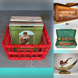 MaxSold Auction: This online auction features vinyl records, art glass, bar signs, pewter goblets, steins, vintage decanter, comics, Satsuma vase, oil lamp, vintage toys, vintage Nao Lladro figurine, games, chandelier, small kitchen appliances, crystal decanter, vintage estate pipes, Coca-Cola collectibles, vintage gazelle TV lamp, Blue Mountain pottery, wood carving, fishing gear, milk glass, and more!
