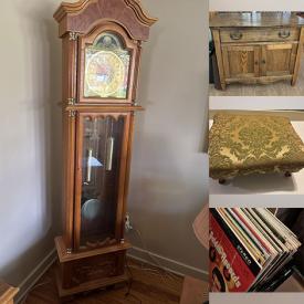 MaxSold Auction: This online auction features grandfather clock, vintage desk, exercise equipment, mini refrigerator, upright freezer, art glass, teacup/saucer sets, S & P shakers, art pottery, games, Blue Mountain pottery, brass collectibles, solar panel, costume jewelry, vinyl records, small kitchen appliances, cedar chest, power tool, area rug, and more!