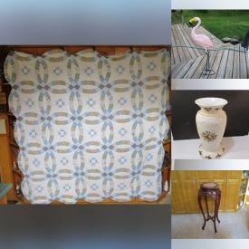 MaxSold Auction: This online auction features quilts, garden art, Pokemon cards, art glass, brass collectibles, Carnival vase, art pottery, leaded glass light shade, Royal Doulton figurine, sports trading cards, drum, Lego kits, comics, Disney collectibles, vinyl records, wood model kits, Bunnykins, Tiffany style light, cedar chest, garden art, collectible teapot, Uranium glass, costume jewelry, Maxine Noel art, toys, and much, much, more!!!