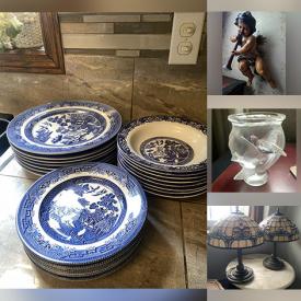 MaxSold Auction: This online auction features art glass, metal wall art, vintage wall brackets, vintage lamps, antique cameo necklace, vintage Blue Willow, decorative plates, art pottery, vintage angel collection, candle holders, vintage Satsuma, garden art, desk, perfume bottles, Tiffany-style lamps, and more!