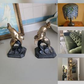 MaxSold Auction: This online auction features brass statue, Buddha head collection, copper water jug, art pottery, stereo equipment, chaise lounge, lotus lamps, antique wash table, privacy screen, stein, mobility walker, leather jacket, garden fountain, vintage books, bar table & chair, antique tools, stained glass panels & lamps, art glass, vinyl records, and more!