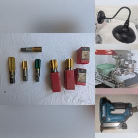 MaxSold Auction: This online auction features NIB wall sconces, NIB overhead garage storage racks, power & hand tools, NIB faucets, machinist taps, keyseat cutters, milling cutters, and more!