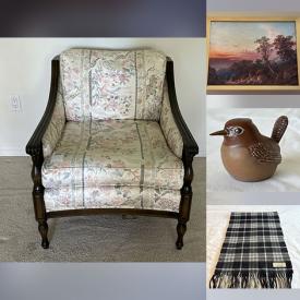 MaxSold Auction: This online auction features MCM Stiffle brass lamps, patio furniture, small kitchen appliances, Depression glass, stone sculpture, cast iron planters, boomerangs, printers, antique vanity set, electric fireplace, sewing machine, Art Deco tea set, decanters, art glass, milk glass, Royal Doulton figurines, Royal Copenhagen figurines, Indigenous artwork, exercise equipment, vintage Pyrex, art pottery, flower pots, and much, much, more!!!n