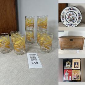 MaxSold Auction: This auction features Books, Dining Chairs, Lamps, Uranium Glass, Mirrors, Art Glass, Pottery, MCM Flatware, Dinnerware,  Tea Cups, Framed Artwork, Glass Shades, Clocks, Candleholders, MCM Barware,  Napkin Rings, Brass Decor, Cannisters, Dice, Pyrex, Board Games, Vintage LPs, Flags  and much much more!