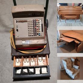 MaxSold Auction: This online auction features curio cabinet, pet products, fans, vintage cash register, adjustable bed, refrigerator/freezer, vinyl records, wicker chairs, shelving, computer desk, antique mantle clock, upright piano, heaters, stereo unit, room divider, character cake pans, antique secretary, and more!