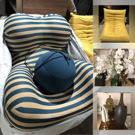 MaxSold Auction: This business downsizing online auction features faux flower arrangements, mirrored trays, faux books, footed bowls, floor & desk lamps, mirrors, throw pillows, canvas wall art, metal wall art, tub chairs, sectional sofa, settee, modular chairs, fabric chairs, and more!