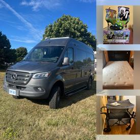 MaxSold Auction: This online auction features Mercedes Sprinter Rekon Pleasureway, women’s novelty shoes & handbags, kids novelty backpacks, stuffed animals, portable wardrobes, settee, futon, chaise lounges, pet products, stained glass lamps, craft supplies, toys, women’s clothing, electronic keyboard, garden art, video game console & games, refrigerator, power & hand tools, sewing machine, air compressor, garden tools, small kitchen appliances, tires, lawn mowers, bikes, snow thrower, tub chair, silver, gold, & costume jewelry, TV, printer, desk, fitness gear, toys, perfume bottles, beauty appliances, BBQ grill, patio furniture, and much, much, more!!!