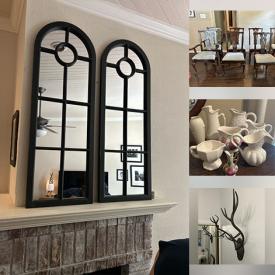 MaxSold Auction: This online auction features counter stools, office chair, art pottery, arched decorative mirrors, crystal glasses, wood/glass desk, printer, ornamental wrought iron pieces, yard art, yard tools, and more!
